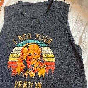 Dolly Parton S Graphic Tank “I Beg Your Parton” TN Casual Spring Summer Top